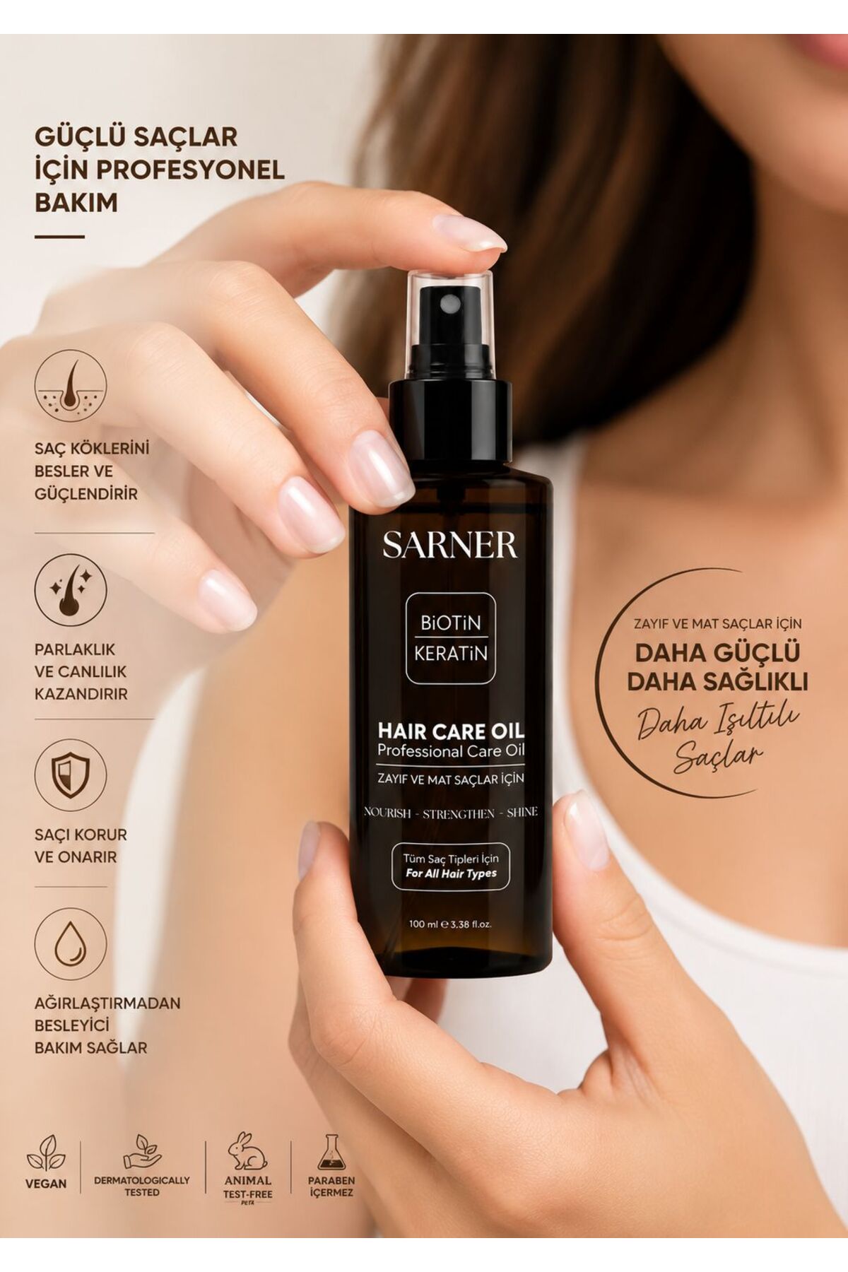 Biotin & Keratin Parlaklık & Güçlendirici & Saç Uzatan & Dökülme Karşıtı Bakım Yağı 100 ML — 8685228606061 — تصویر 4 از 5