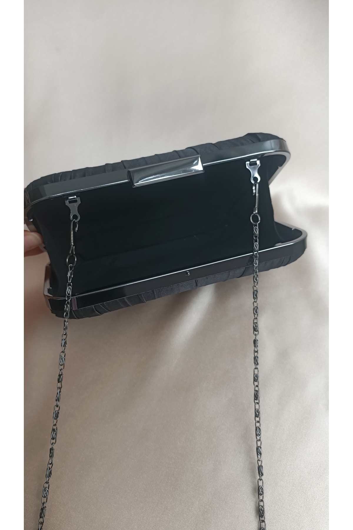 Gül karatekin gk Kadın Siyah Özel Tasarım Pilise Model Zincirli Abiye Çanta Düğün Davet Nişan Clutch Portföy Çanta görsel 3