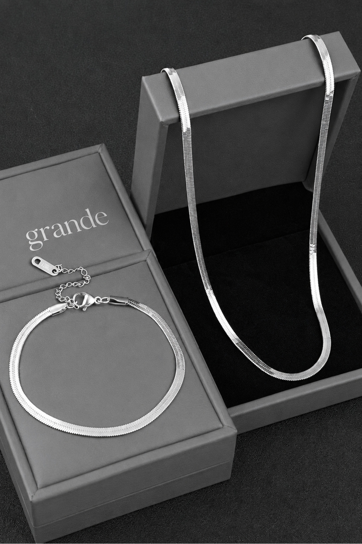 Valentine's Day Silver Italian Necklace & Bracelet Set