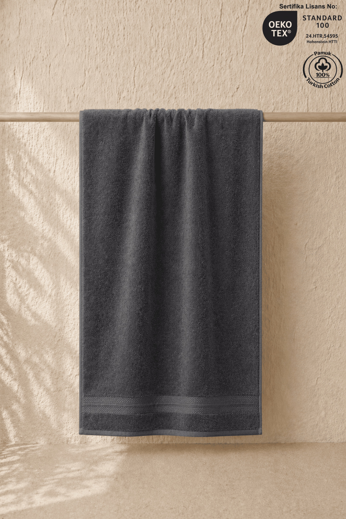 Anthracite Beach Towel 100% Cotton Certified Sea & Pool Towel 70x130cm Diamond Pattern Bordered