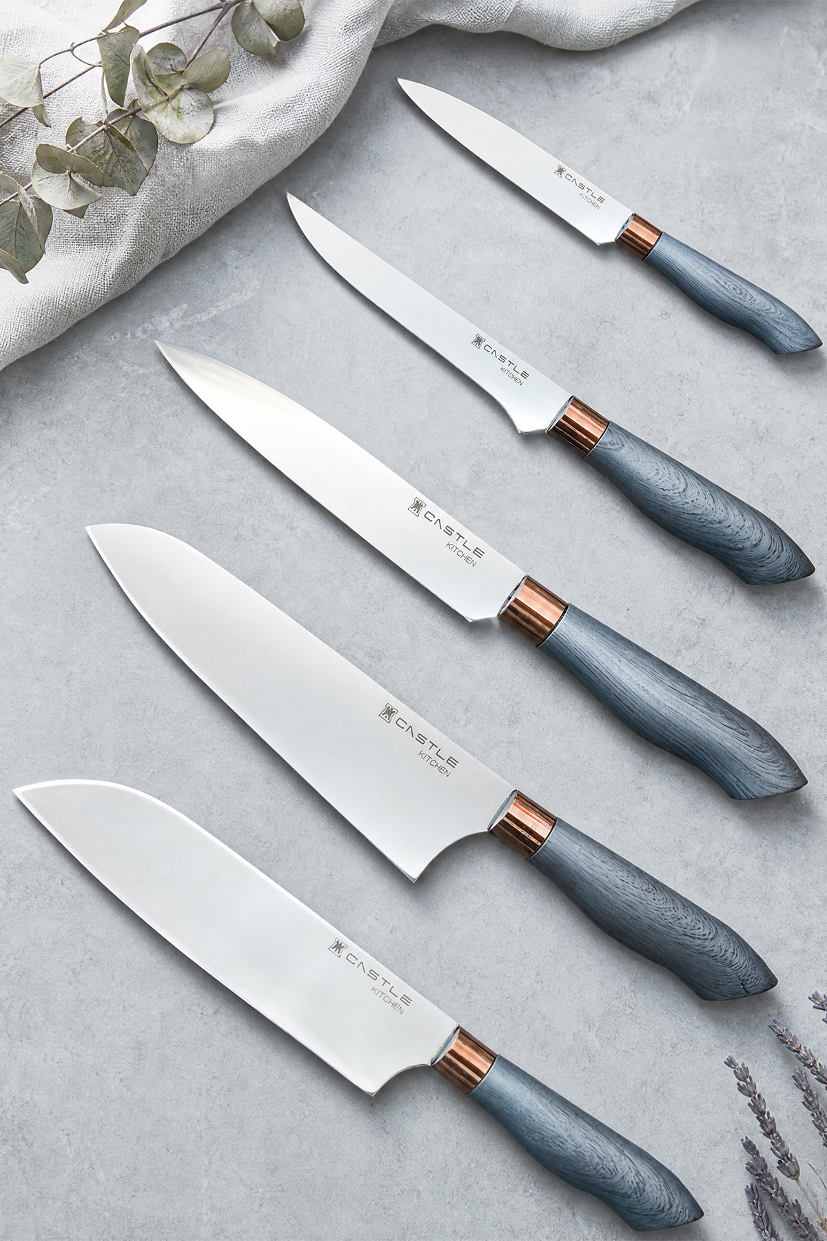 Silver Gray Series 5-Piece Kitchen Knife Meat Bread Vegetable Kitchen Chef Knife Set (Mft-568)