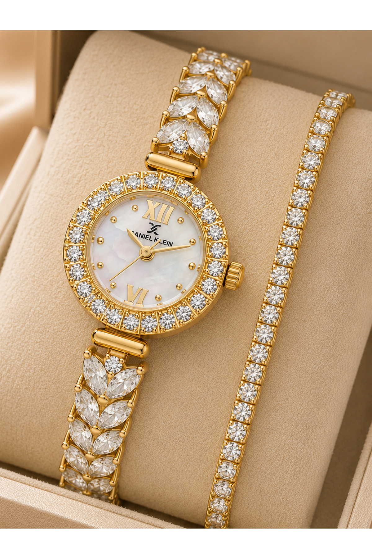 Original - Bridal Engagement Model - Zircon Gemstone - Gold Steel Band - Women's Wrist Watch - 3 ATM Waterproof - Special Boxed