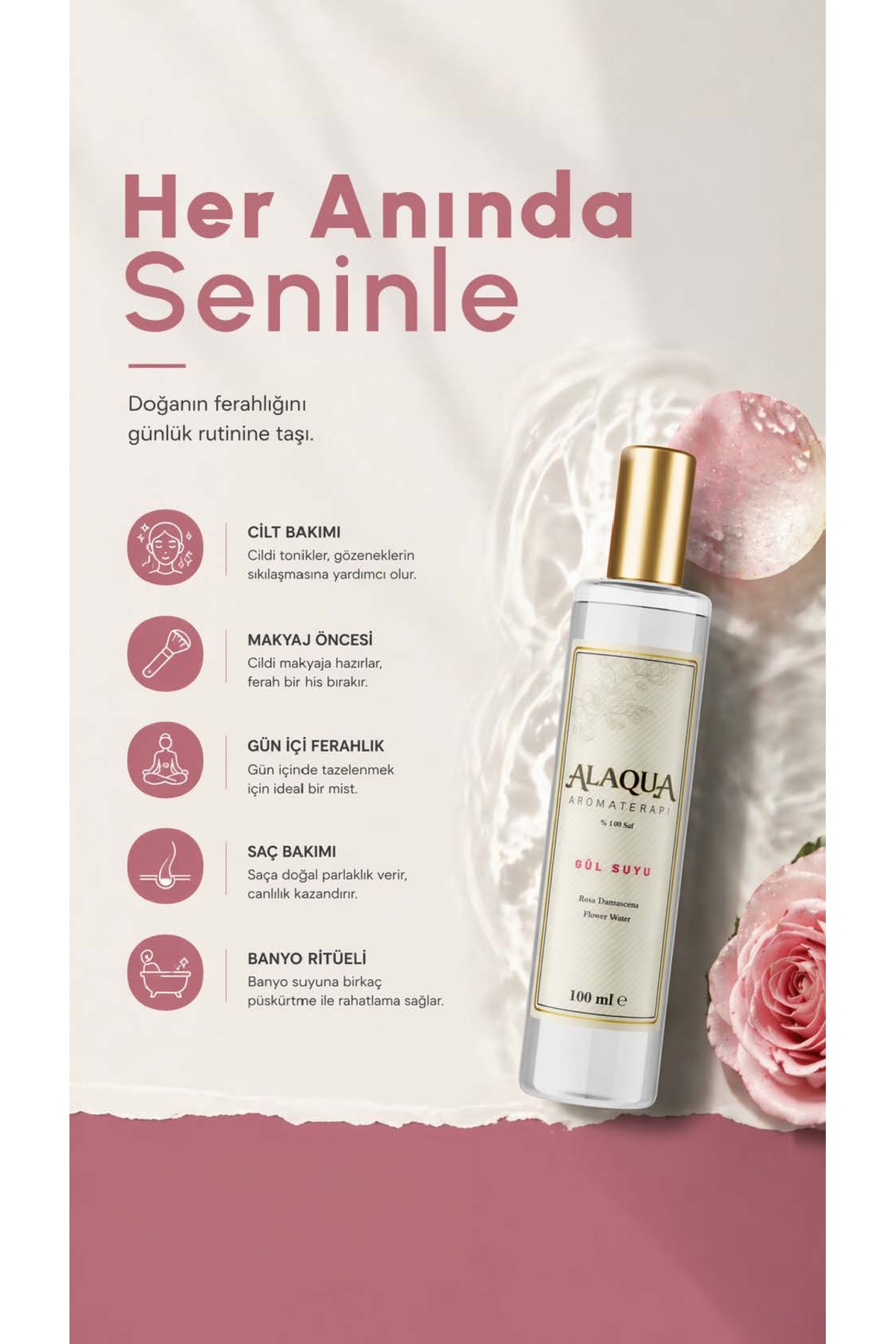 ALAQUA %100 SAF GÜL SUYU 100 ML — 125 — تصویر 3 از 8