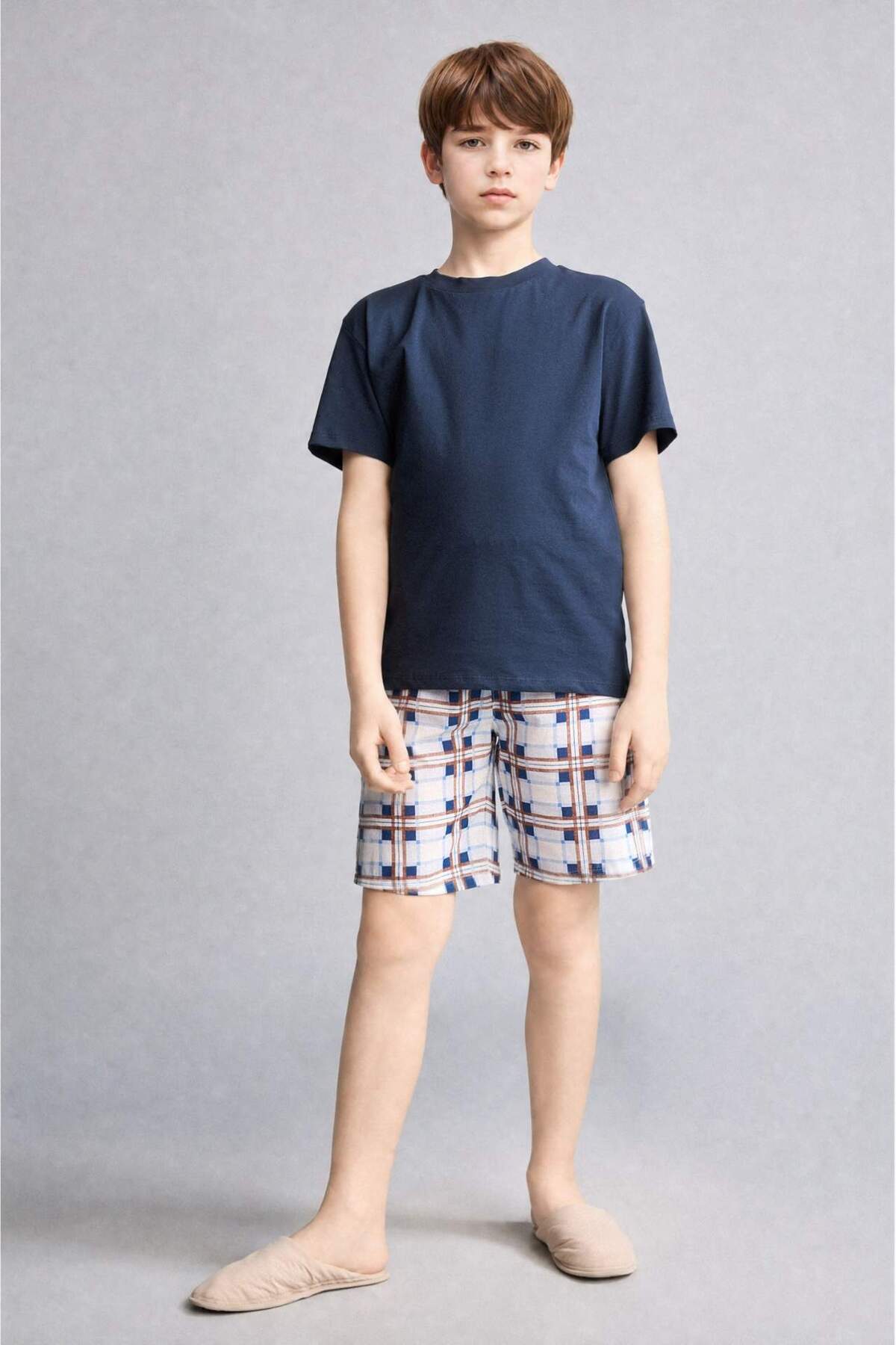 Defacto 100% Cotton Printed T-Shirt Shorts Pajama Set Boys H4112A826Hs