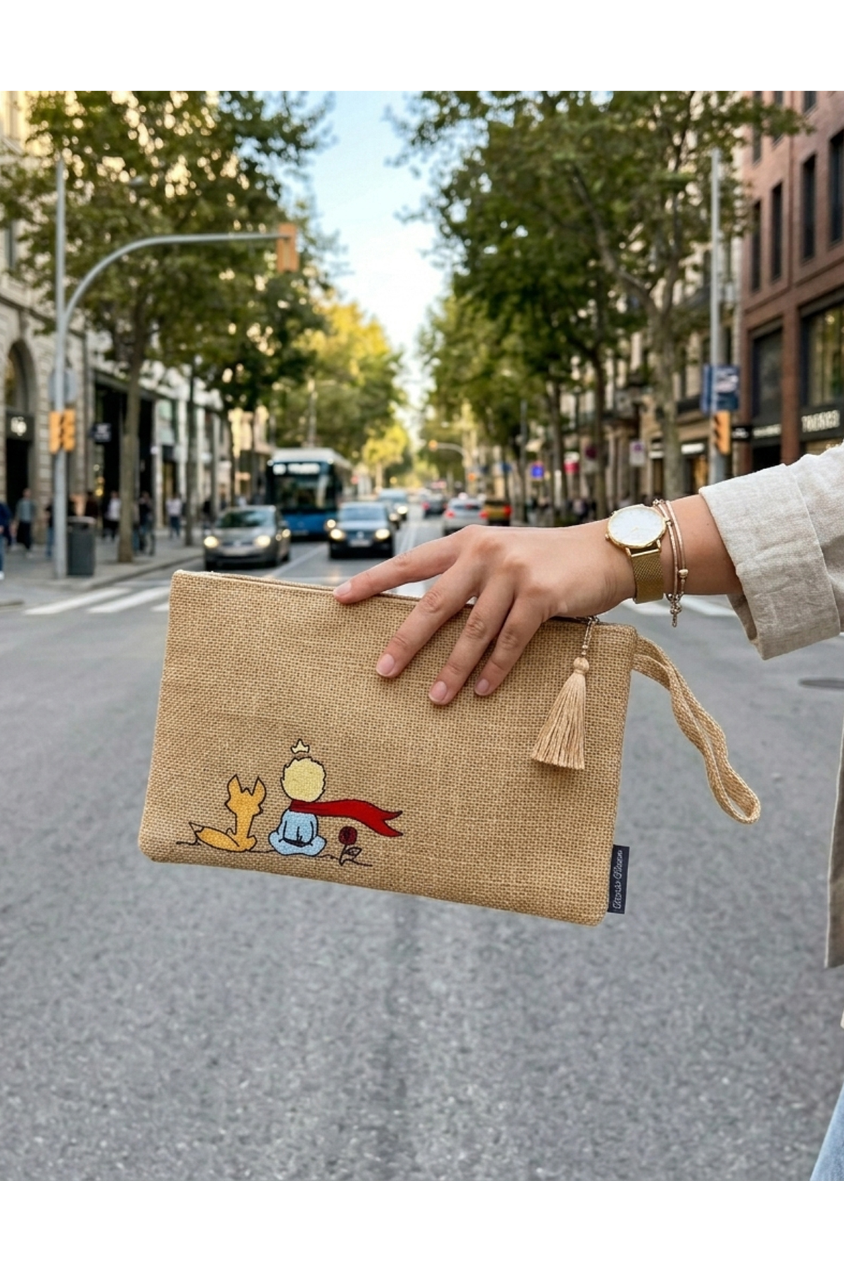 Ju Yaratıcı Tasarım Hasır Kadın Portföy & Clutch Çanta Küçük Prens