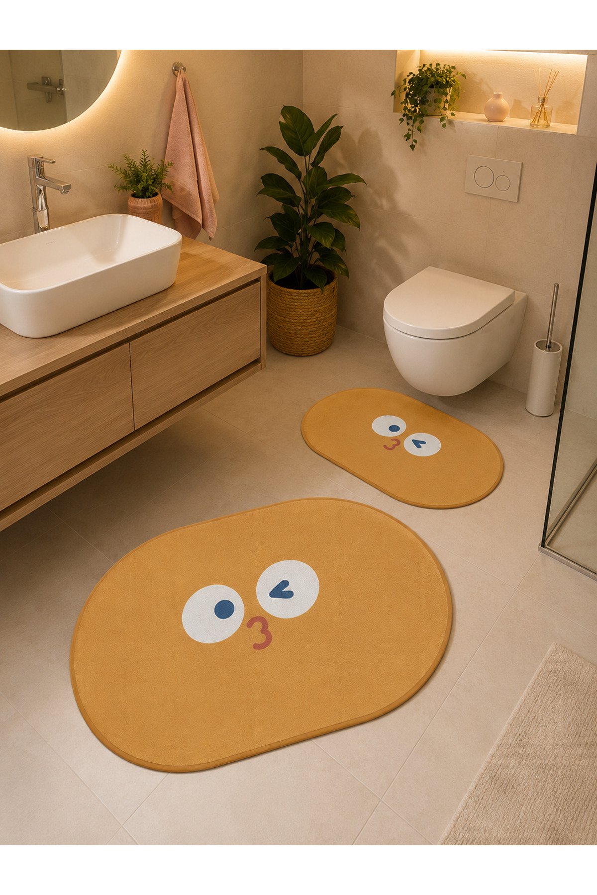Stranger Face 2-Piece Bath Mat Set with Orange Anti-Slip Base