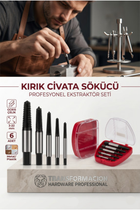 Transformacion Ters Kılavuz 6 lı Set Saf Çelik Kırık Civata Vida Sökücü Kırıl...
