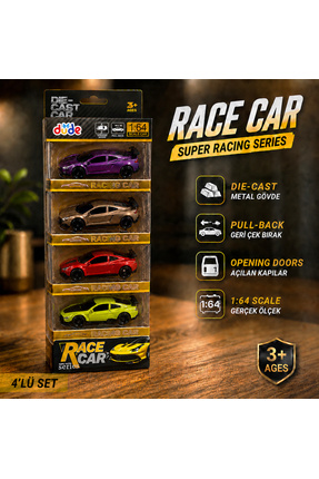 dude 4'lü Die Cast Metal Spor Araba Seti – 1:64 Ölçek - Çek Bırak Mekanizmalı...