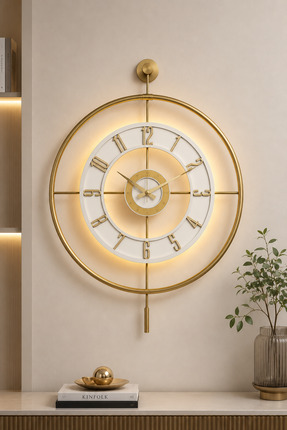 Pey Aksesuar Metal TEMPERLİ Camlı Duvar Saati 60x80 Cm Büyük Boy Işıklı Gerçe...