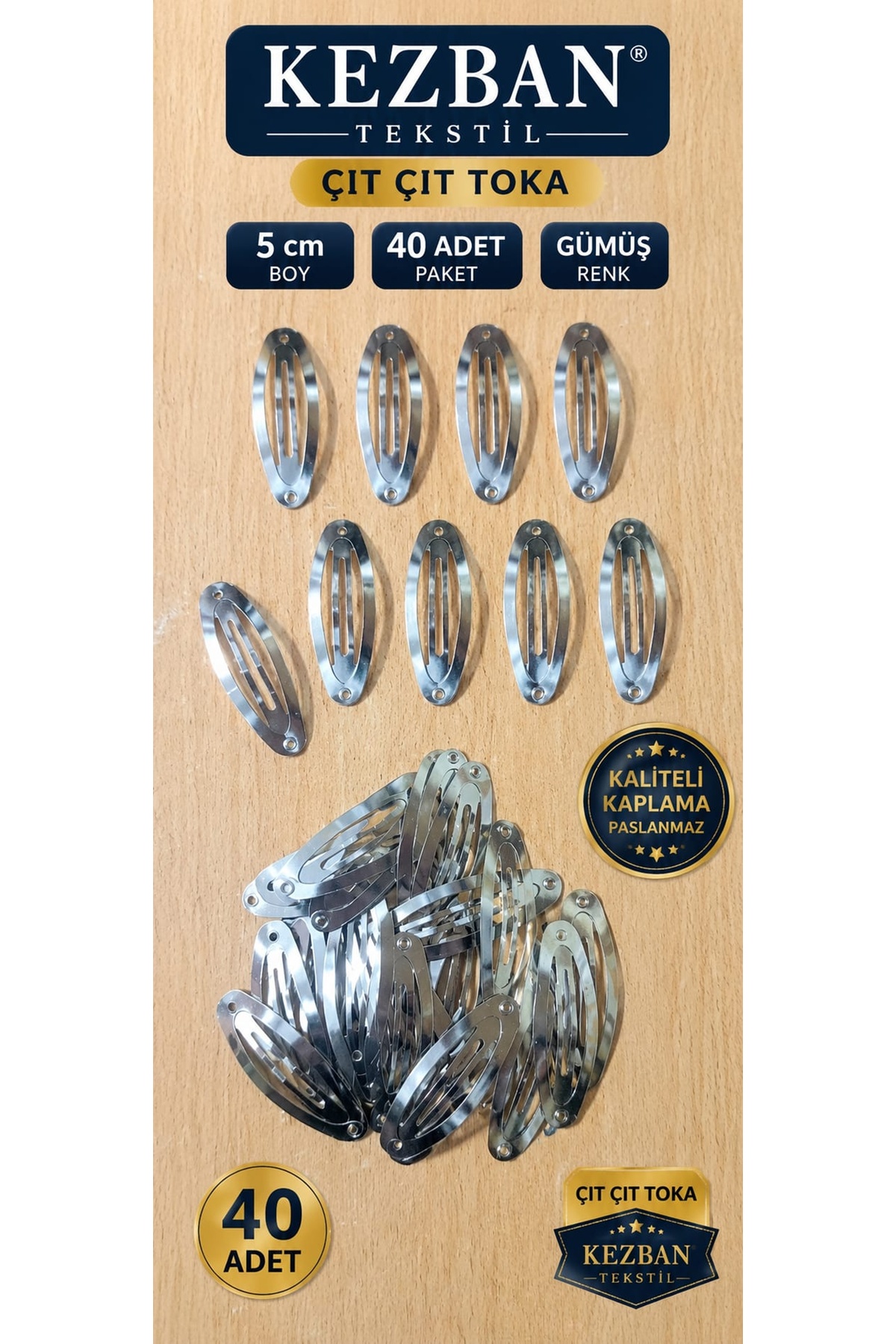 Kezban Tekstil 5 Cm Gümüş Klipsli Çıt Çıt Toka Aparatı 40 ADET