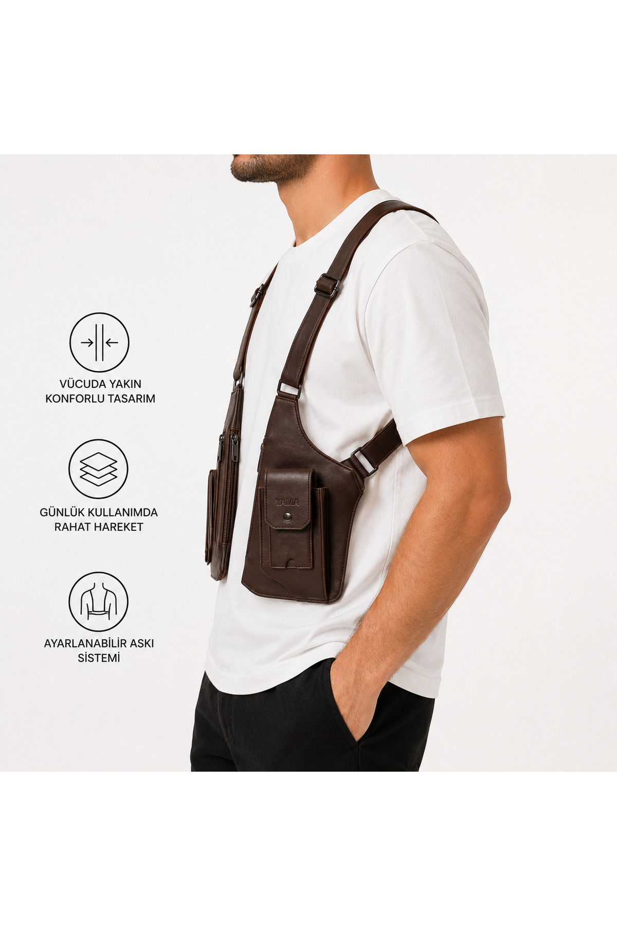 YAMA WEAR Çapraz Askılı Premium Çanta Unisex Su Geçirmez Kadın Erkek Bölmeli görsel 3
