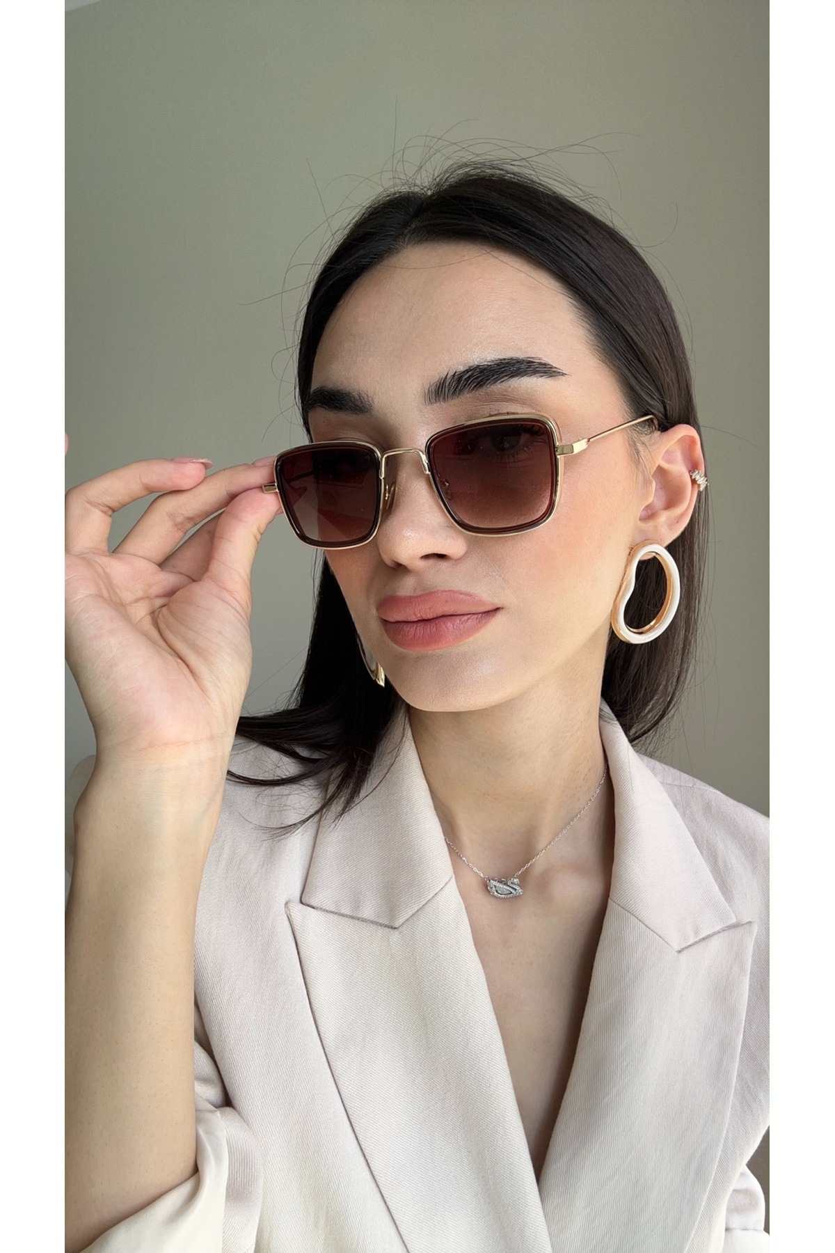 funeyes Edda Small Köşeli (Küçük Güneş Gözlüğü )UV400 Koruma Metal Çerçeve Kasa ve Sap Pinterest model görsel 6
