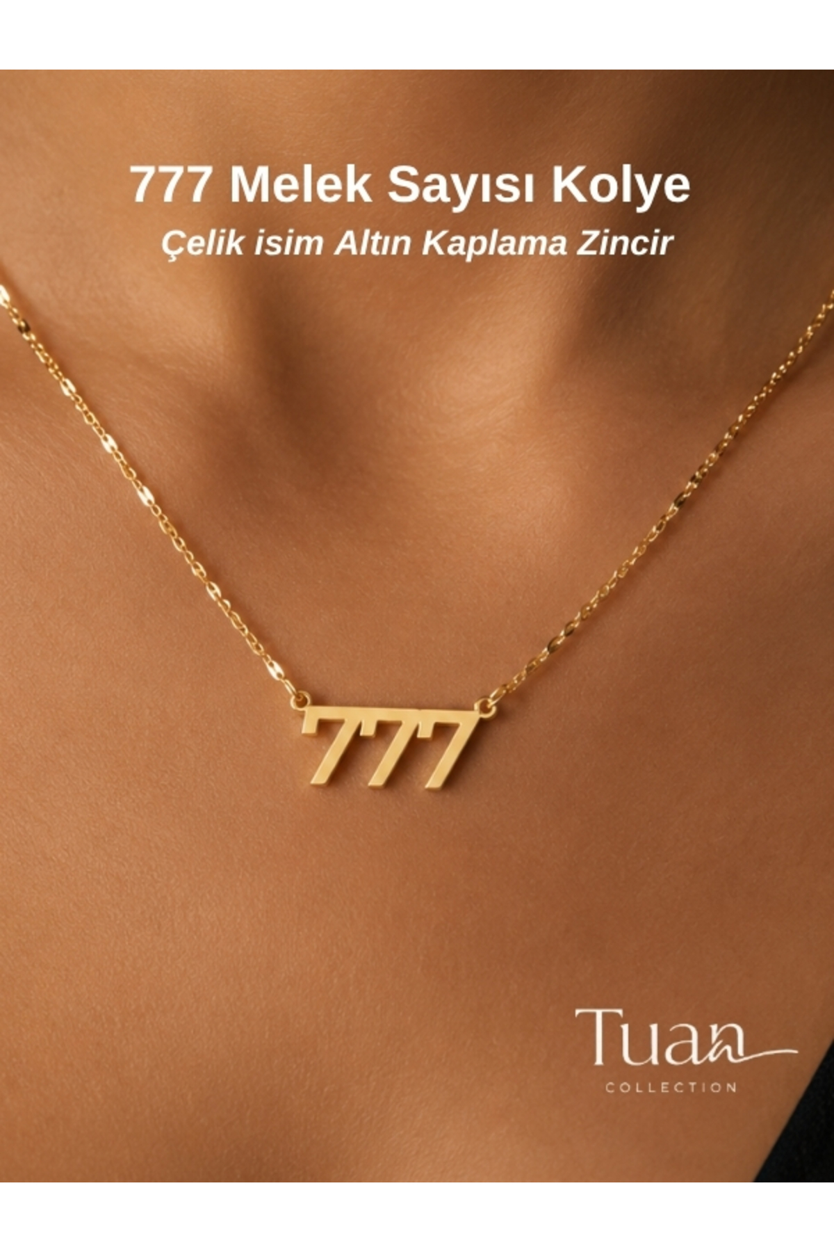 Tuana Trend Altın Rengi (Gold) Melek Sayısı 777 Çelik Materyal Kolye Melek Sayısı Kolye 777 Kolye