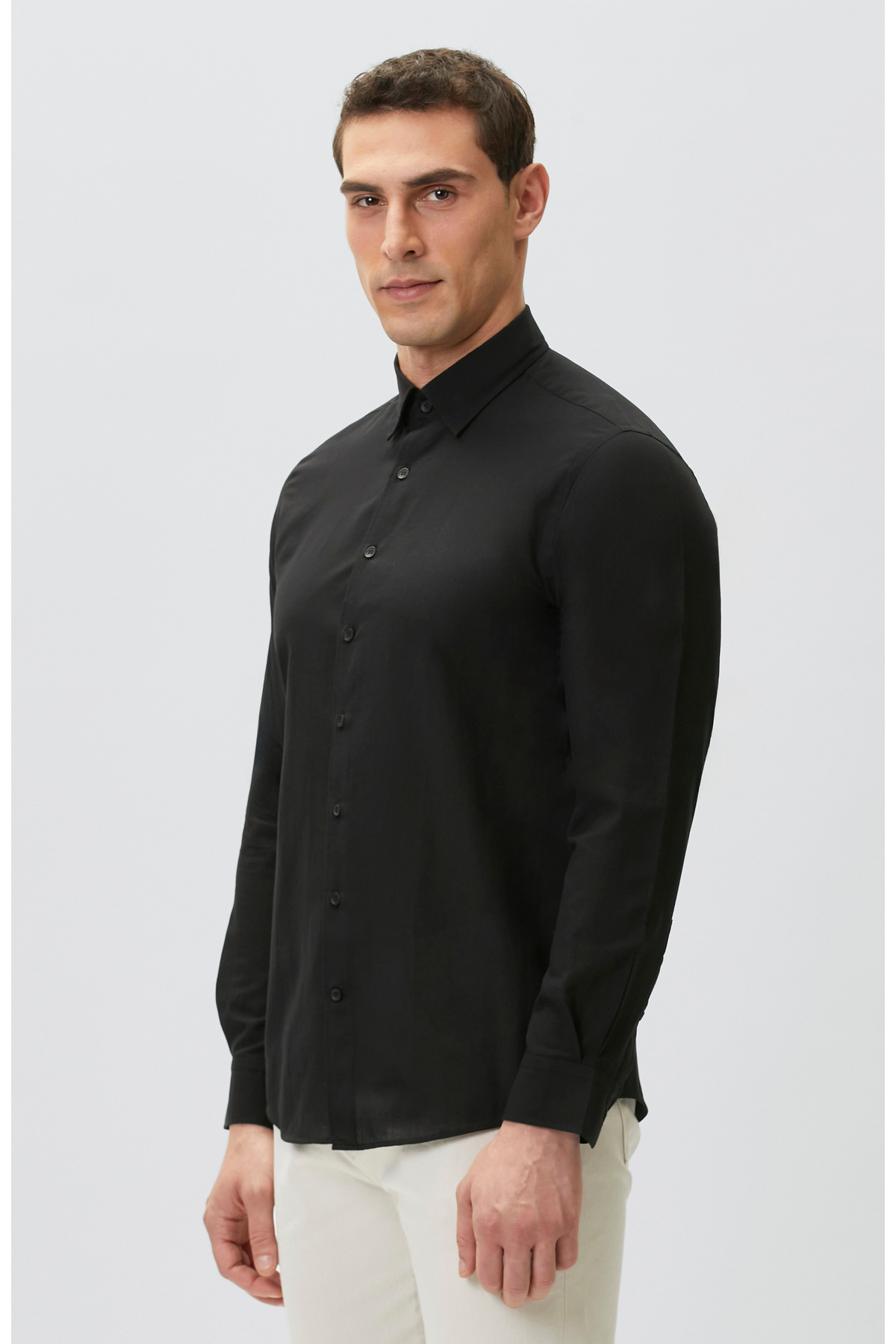 Network Slim Fit Siyah Cotton Gömlek görsel 4