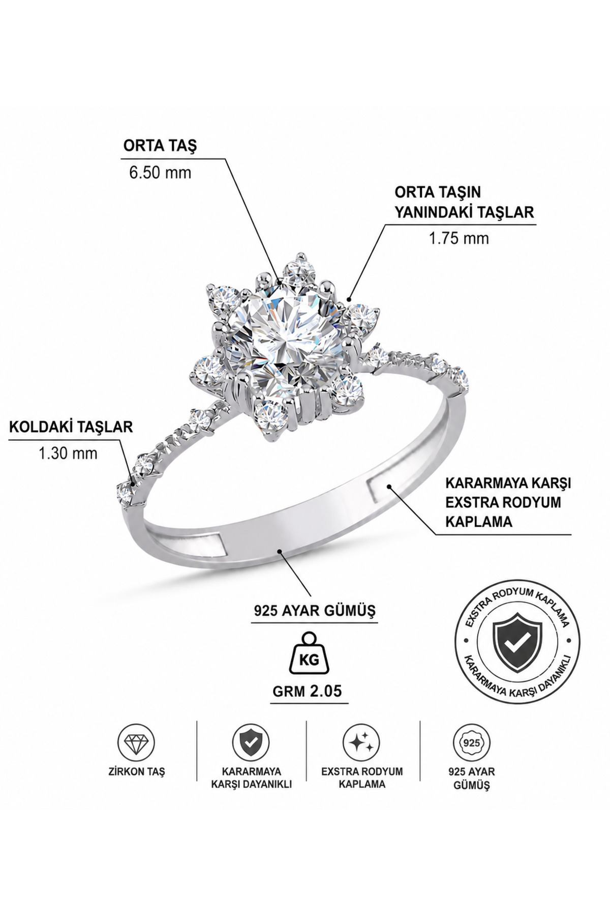 LA MİA FELİCİTA 925 Ayar Gümüş Lotus Aşk Güneşi Taşlı Pırlanta Montür Rodyum Kaplama Kadın Yüzük