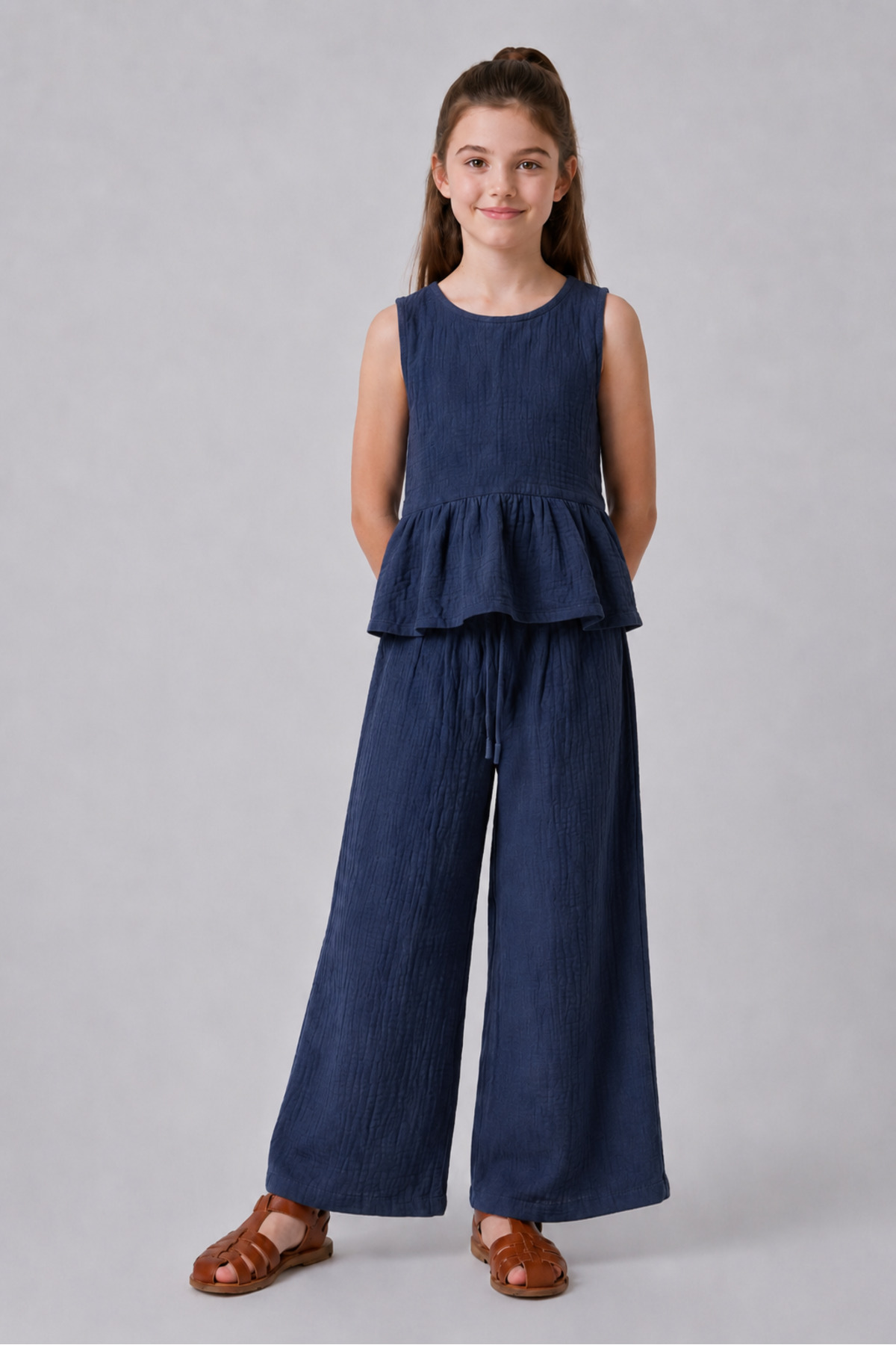 Girls Muslin Blouse Pants 2pcs Set