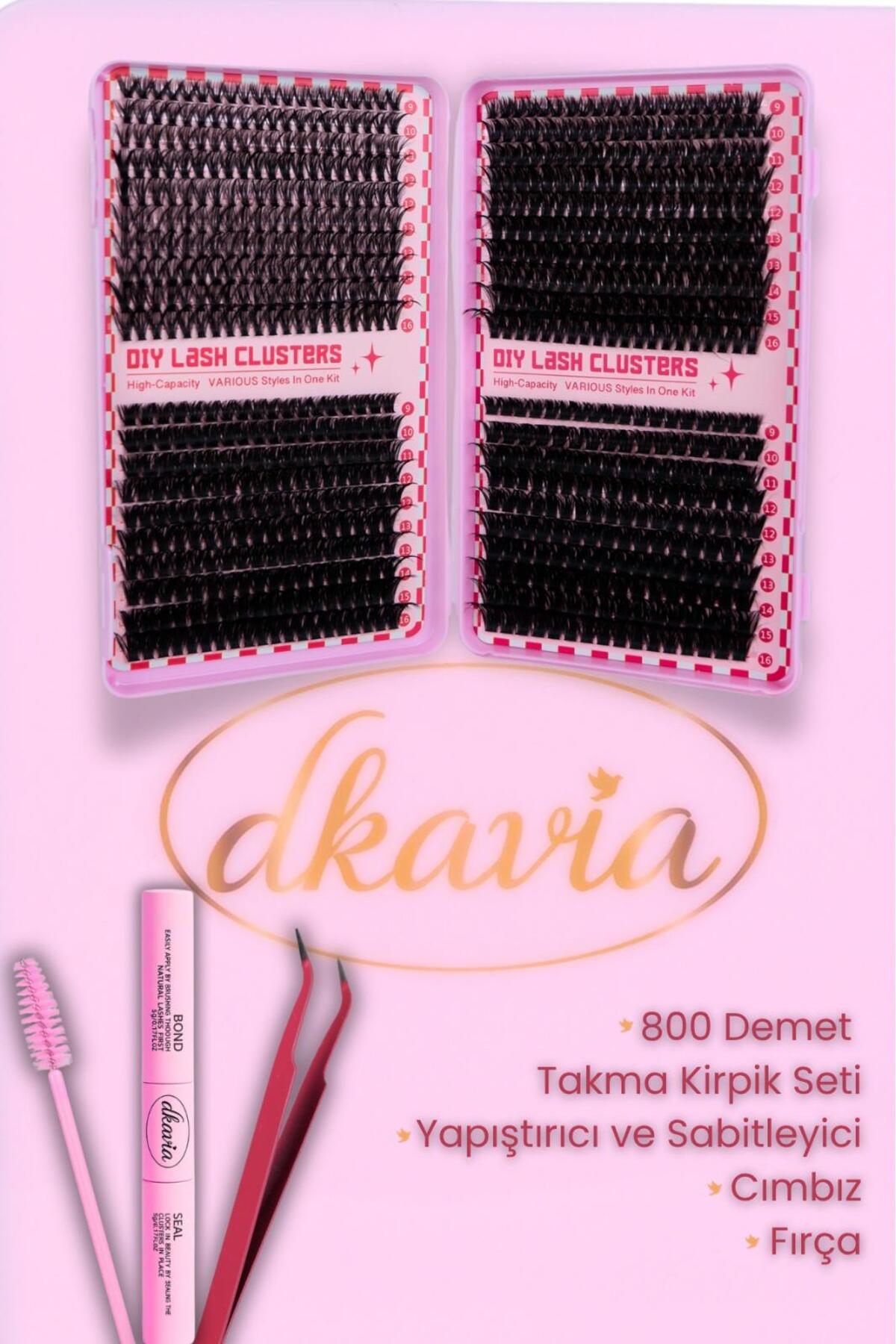 Takma Kirpik Seti 800 Demet Kirpik,Yapıştırıcı, Sabitleyici, Cımbız ve Fırçasıyla ( 30-40-60-80D ) — DK2601