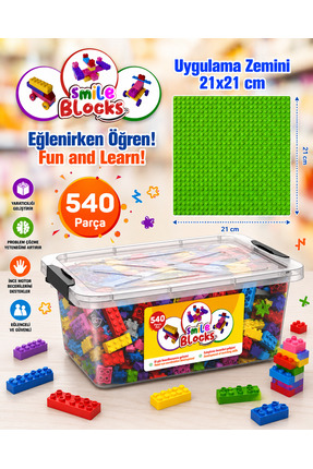 p parti oyunevi Smile Blocks 540 Parça Plastik Kutulu Mikro Blok Yeşil Uygula...