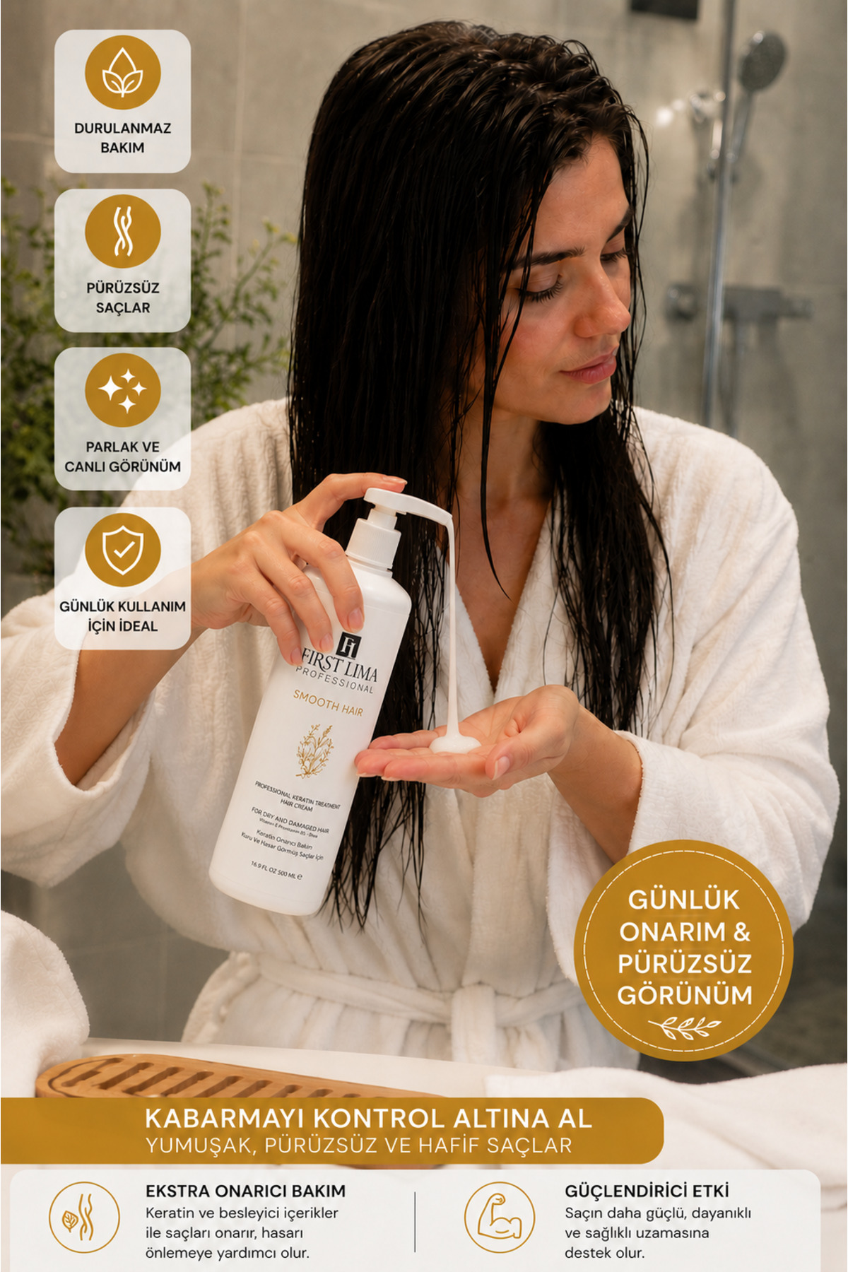 Durulanmayan Keratin Saç Bakım Kremi 500 ml | Elektriklenme ve Kabarma Karşıtı | Smooth Hair — DURULANMAYAN — تصویر 5 از 9