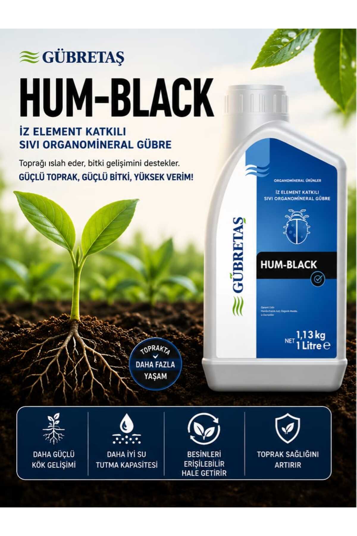 Hum-BLACK 1lt rubbing Humic Fulvic Acid containing trace element Organomineral Fertilizer