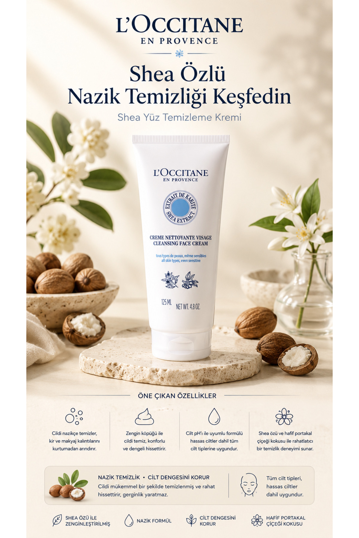 L'Occitane Shea Yüz Temizleme Kremi, Tüm Cilt Tipleri için, Shea