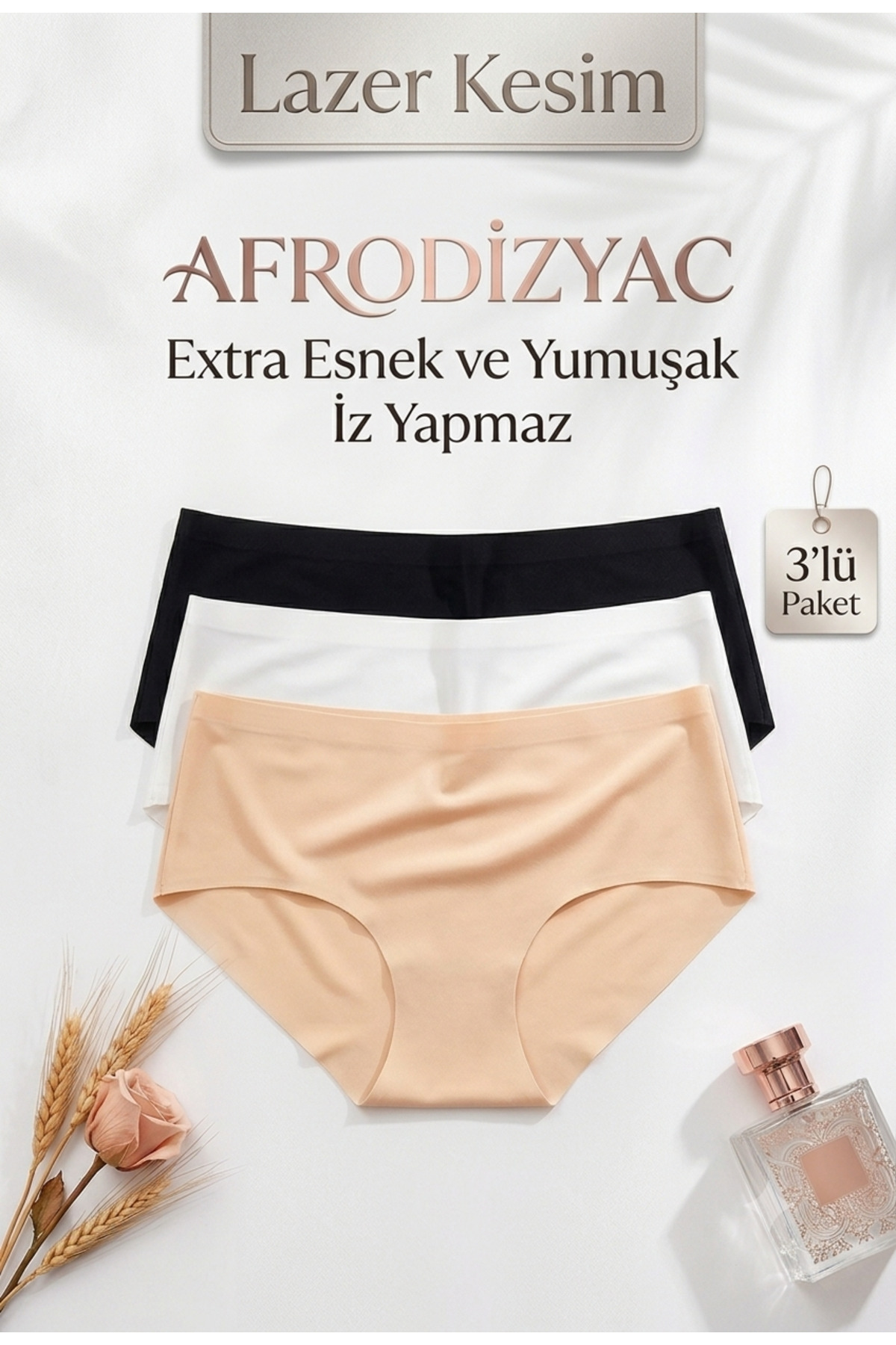 Afrodizyac 3'lü Extra Yüksek Bel Lazer Kesim Dikişsiz iz Yapmaz Külot (Extra Yumuşak Ve Extra Esnek)