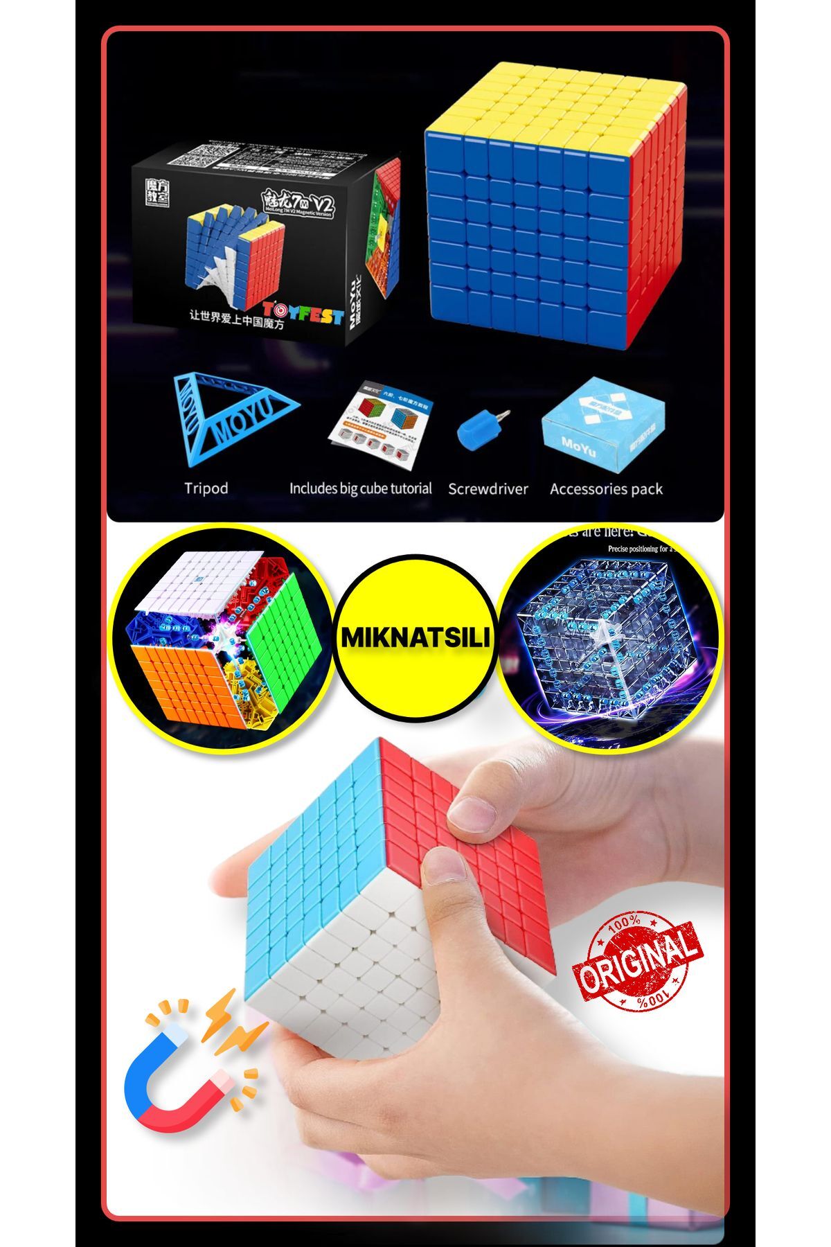TOYFEST Moyu Meilong 7x7 Magnetic Cube 7M V2 - Mıknatıslı Standlı