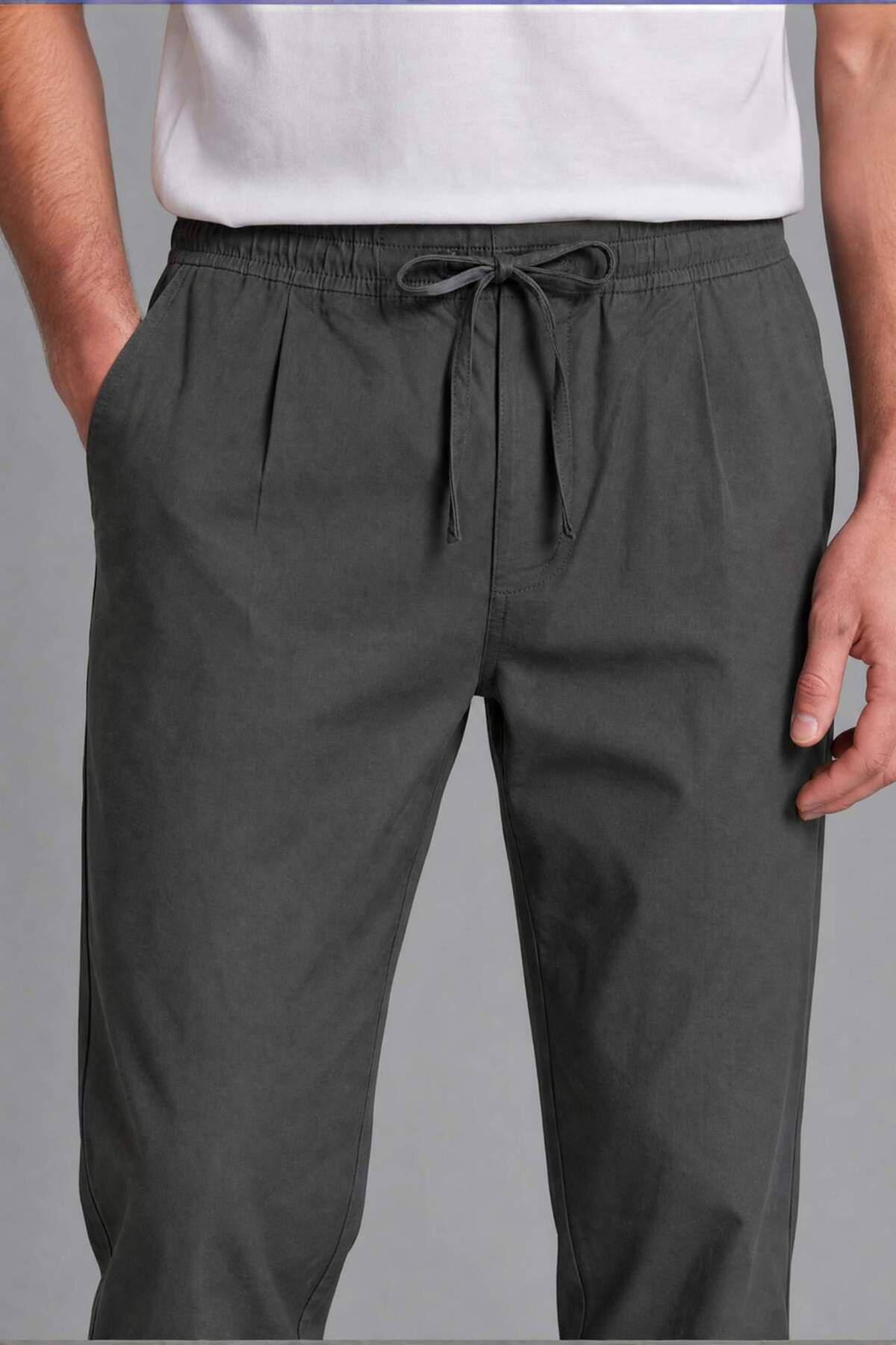 DeFacto Relax Fit Elastik Bağcıklı Bel Antrasit Pamuklu Pantolon H6679AX26SM görsel 5