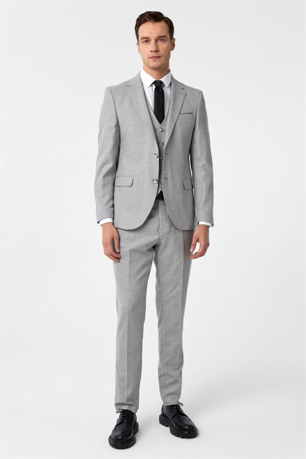 SÜVARİ Gray Slim Mono Collar Side Pocket 6 Drop Vest Suit