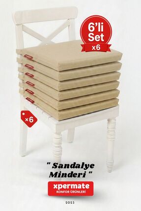 XPERMATE 6'lı Sandalye Minderi 40x40 Bağcıklı Fermuarlı Su İtici Yıkanabilir ...