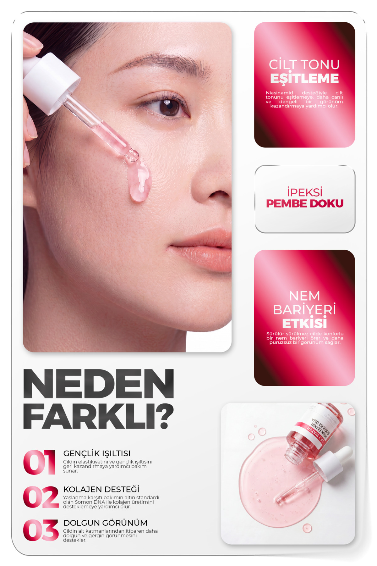 Kore Yüz Serumu PDRN (Sodium DNA) İçeren Pembe Aydınlatıcı Yaşlanma Karşıtı Serum 45 ml — 14 — تصویر 2 از 3