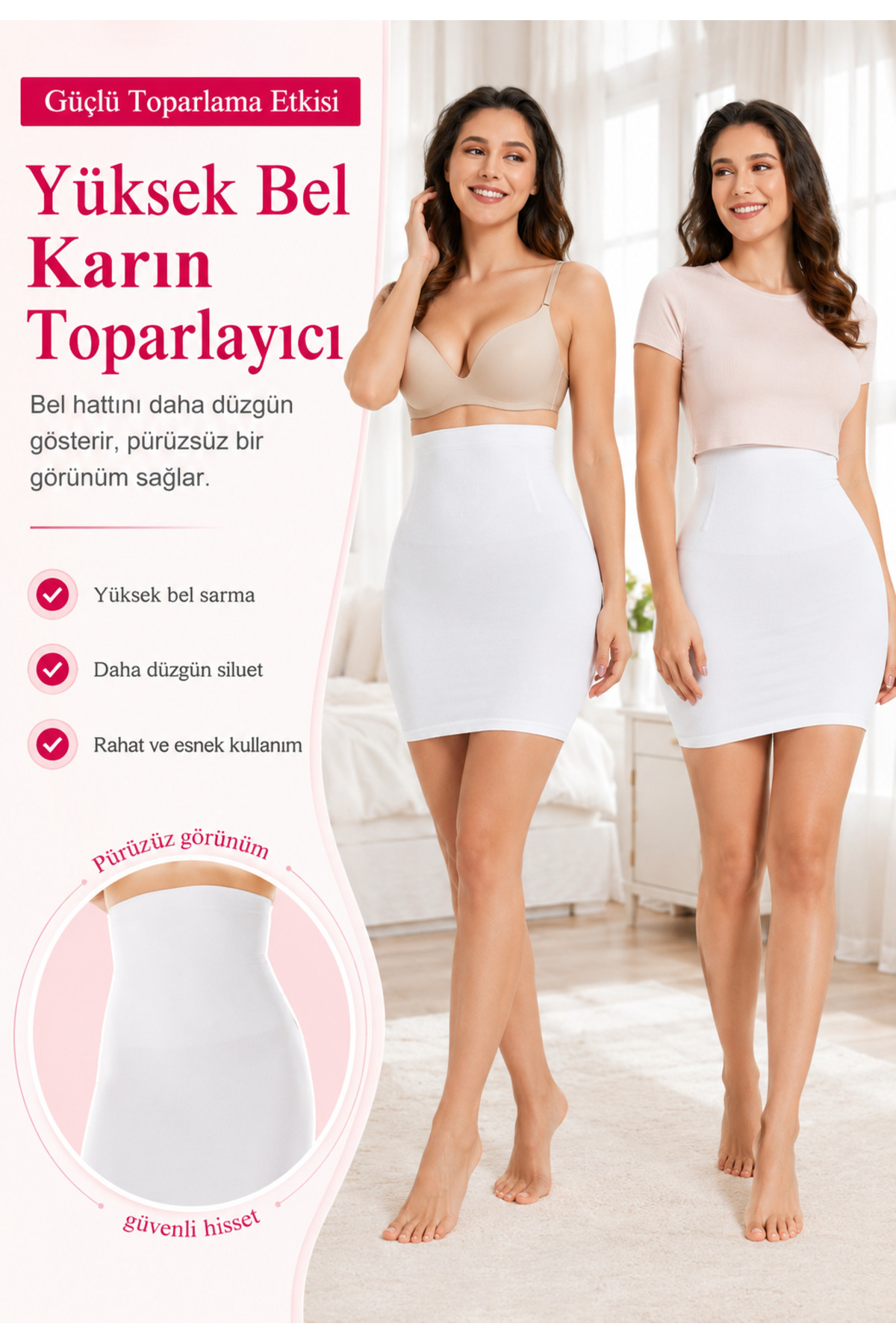Formactive Kadın Yüksek Bel Jüpon Dikişsiz Korse Beyaz - Karın Kontrolü & Esnek Tasarım 1090 görsel 3