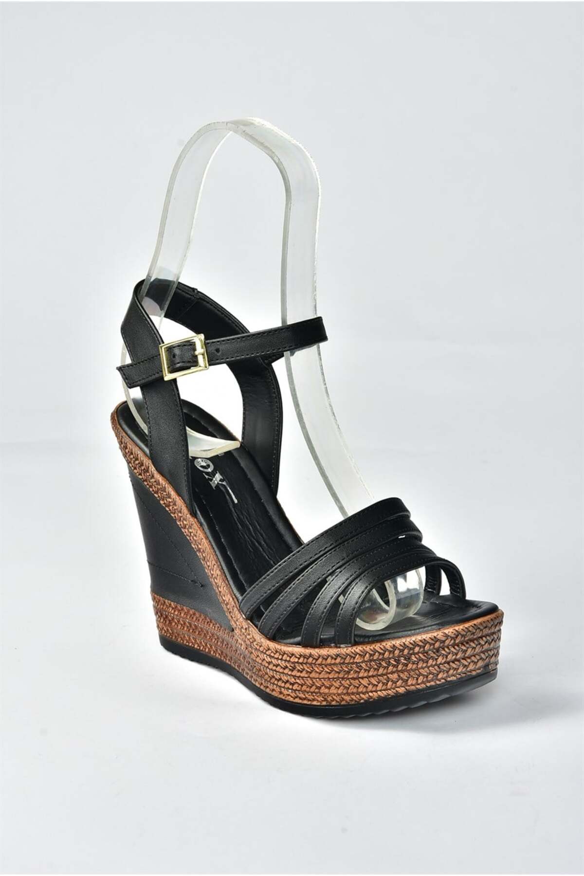Fox Shoes Siyah Yüksek Dolgu Topuklu Kadın Ayakkabı K674071609 görsel 6