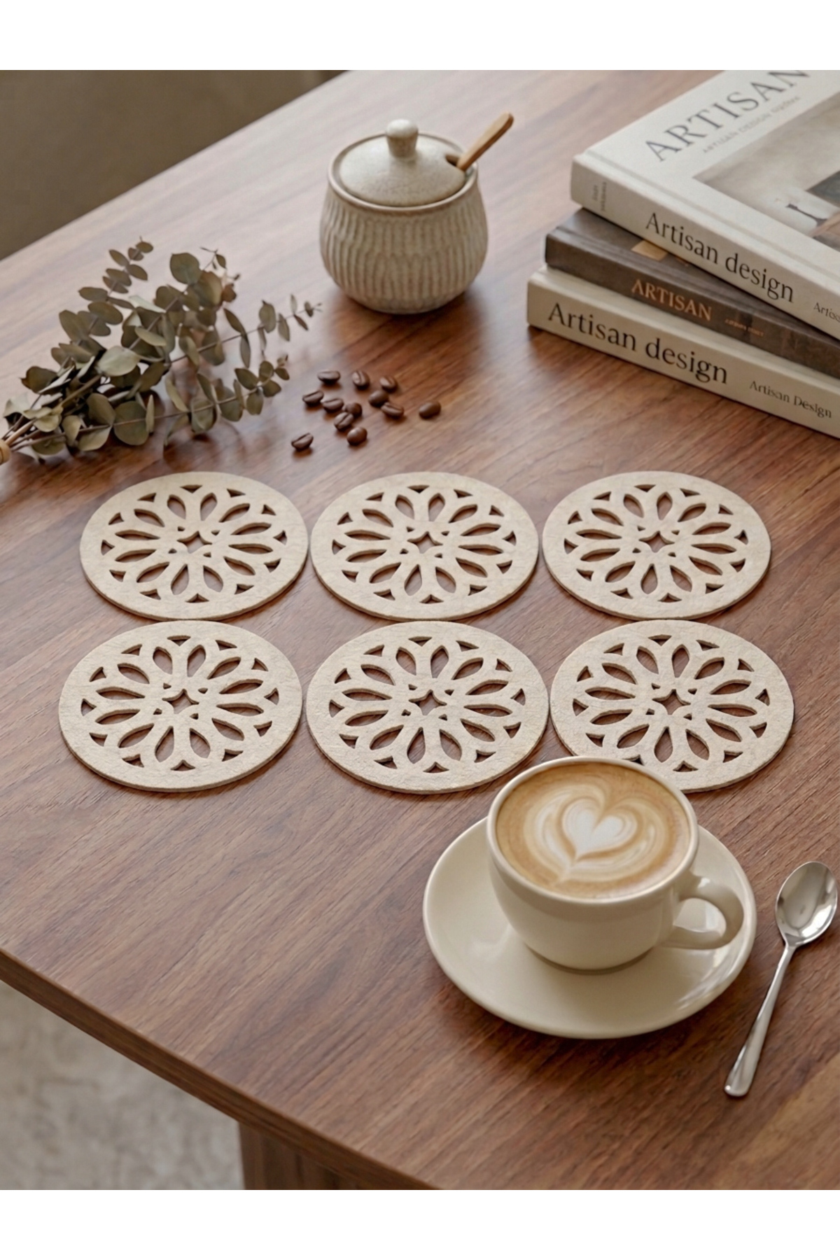 Beige (Dark Cream) 6-Piece Round Coaster 10x10cm