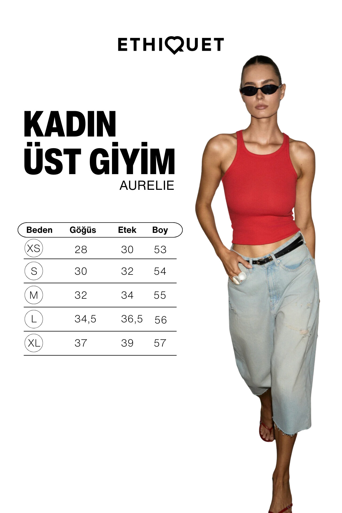 ETHIQUET AURELIE Kadın Yumuşak Ve Esnek Kumaş Organik Pamuk U Yaka Kırmızı Atlet görsel 6