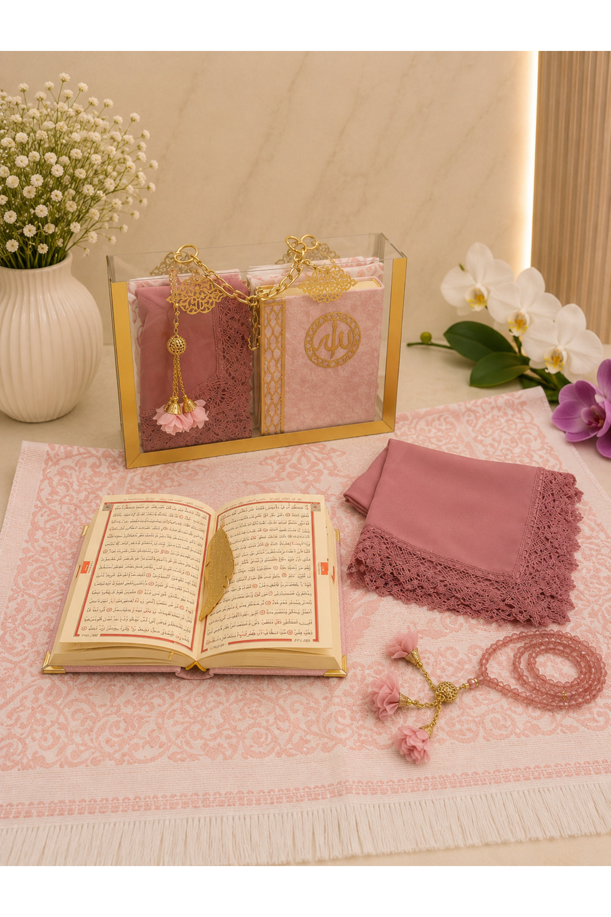 逐玉 公式 豪華 ギフト記念BOX フォトカード ブレスレット付き セット 余1 Uğurlu Hac çeyizlik set lüx pleksi çanta kuran seti - Fiyatı