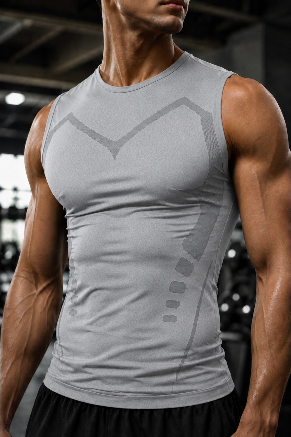 GHASSY CO . Erkek Compression Fitness Hızlı Kuruma Nefes Alabilen Çapraz Daraltma Tipi Kolsuz Spor T-shirt