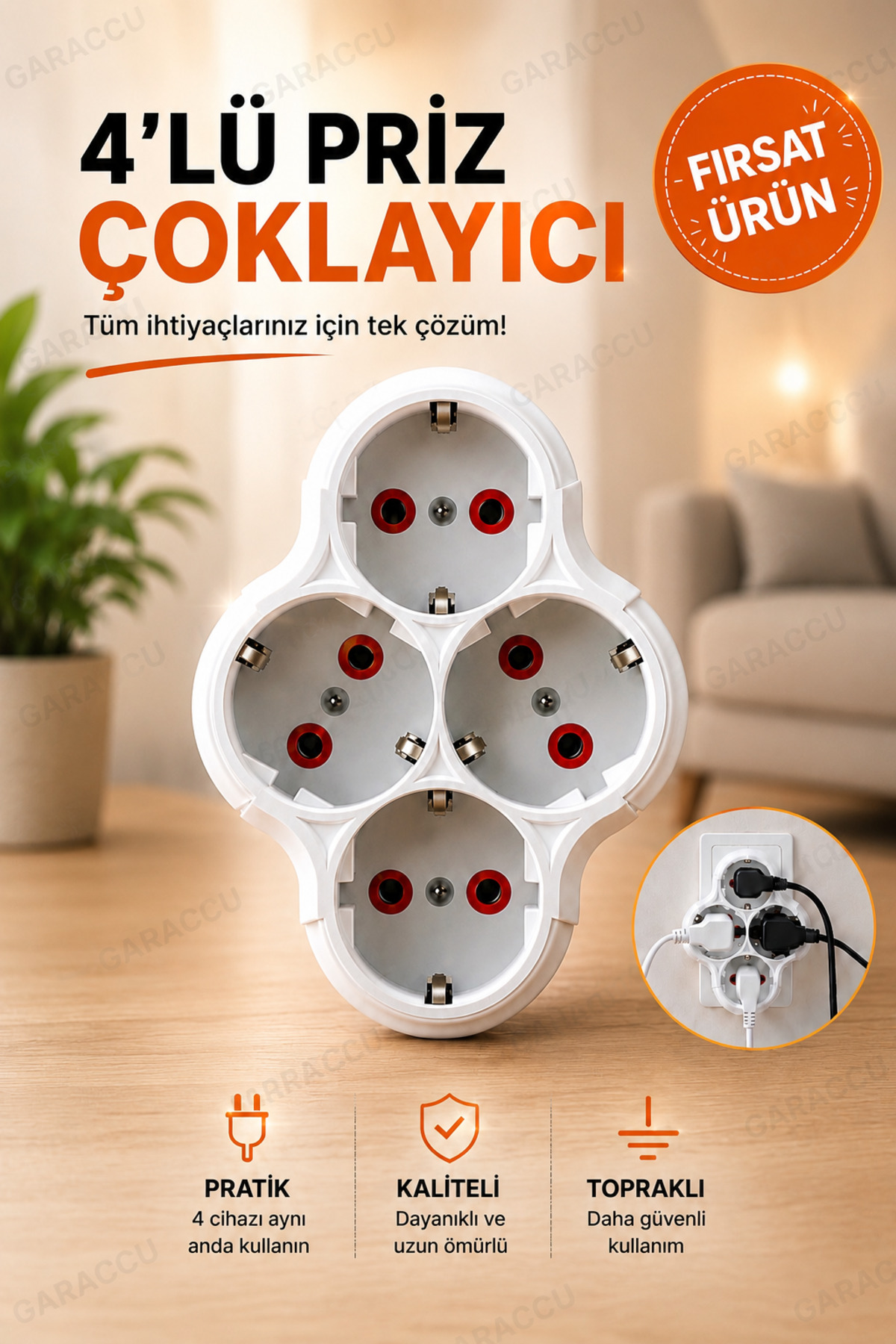 4-Piece Quality Grounded Wireless Goliath Socket Coupler 1 Piece, Goliath Socket, Quadruple Socket