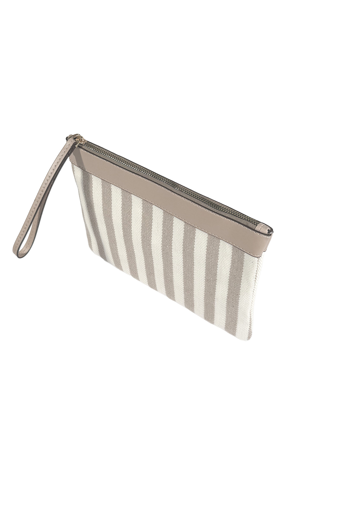 Sofia Kanvas Çizgili Kadın Portföy & Clutch El Çantası Vizon