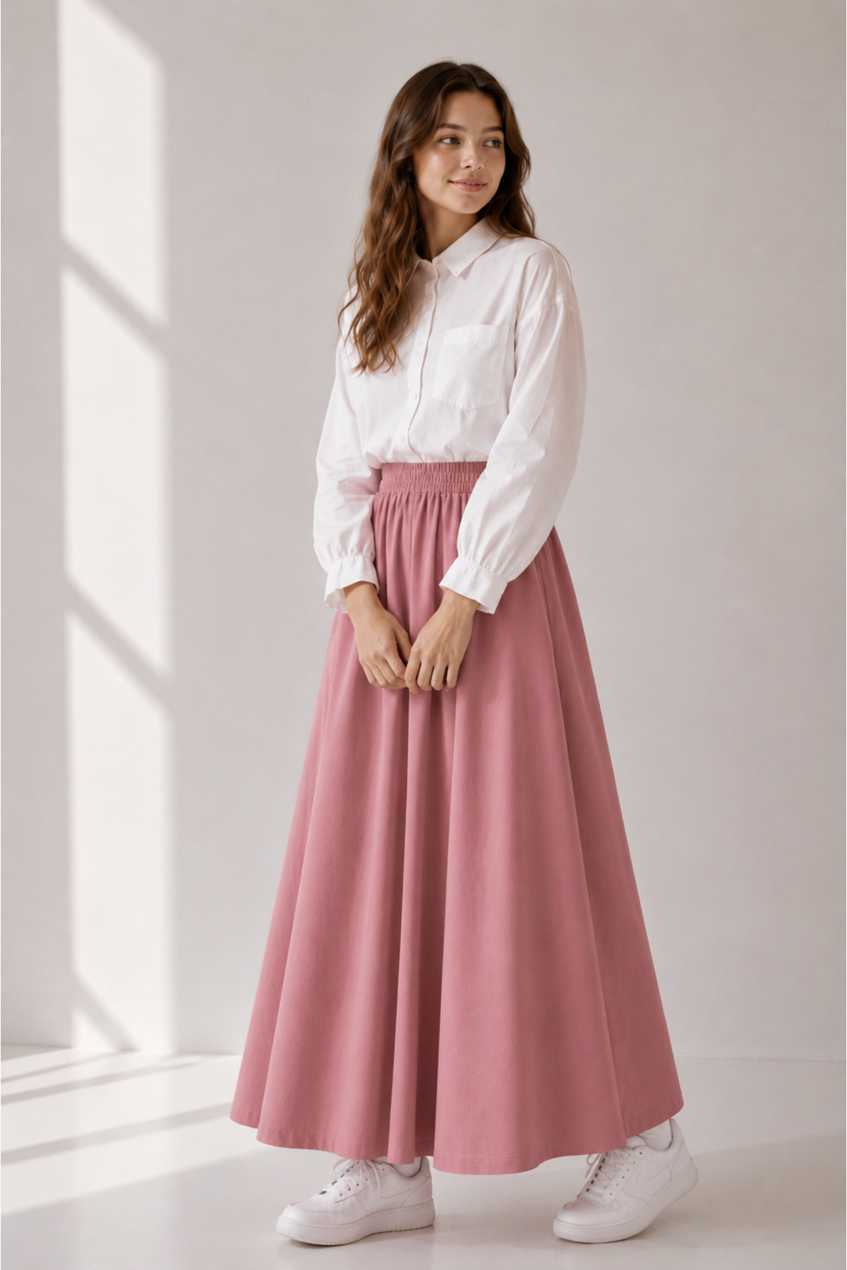 Modest Long Girl Seasonal Skirt-Soft Coral