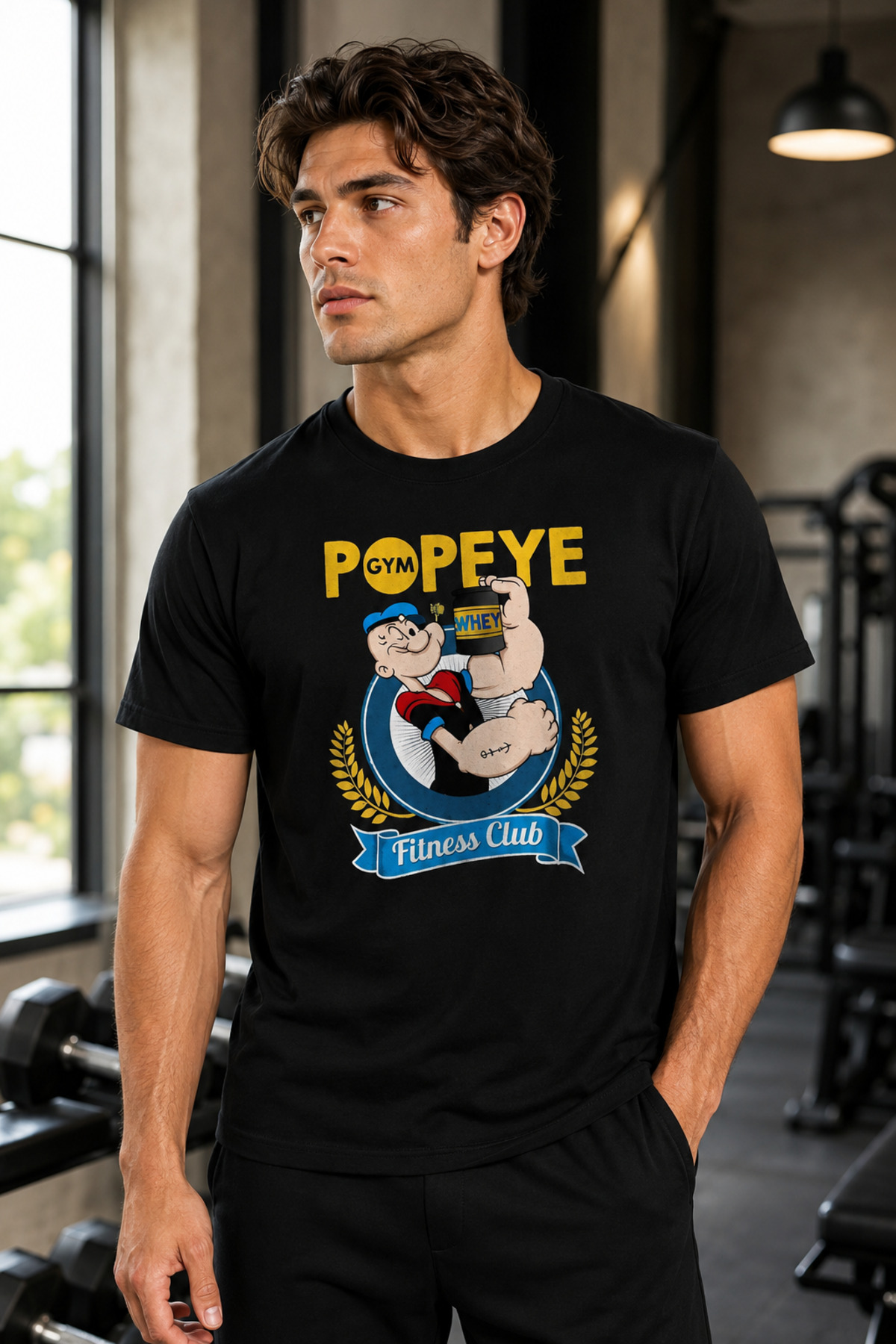 POPEYE Gym Printed100% Cotton Oversize T-shirt Plus Size T-Shirt