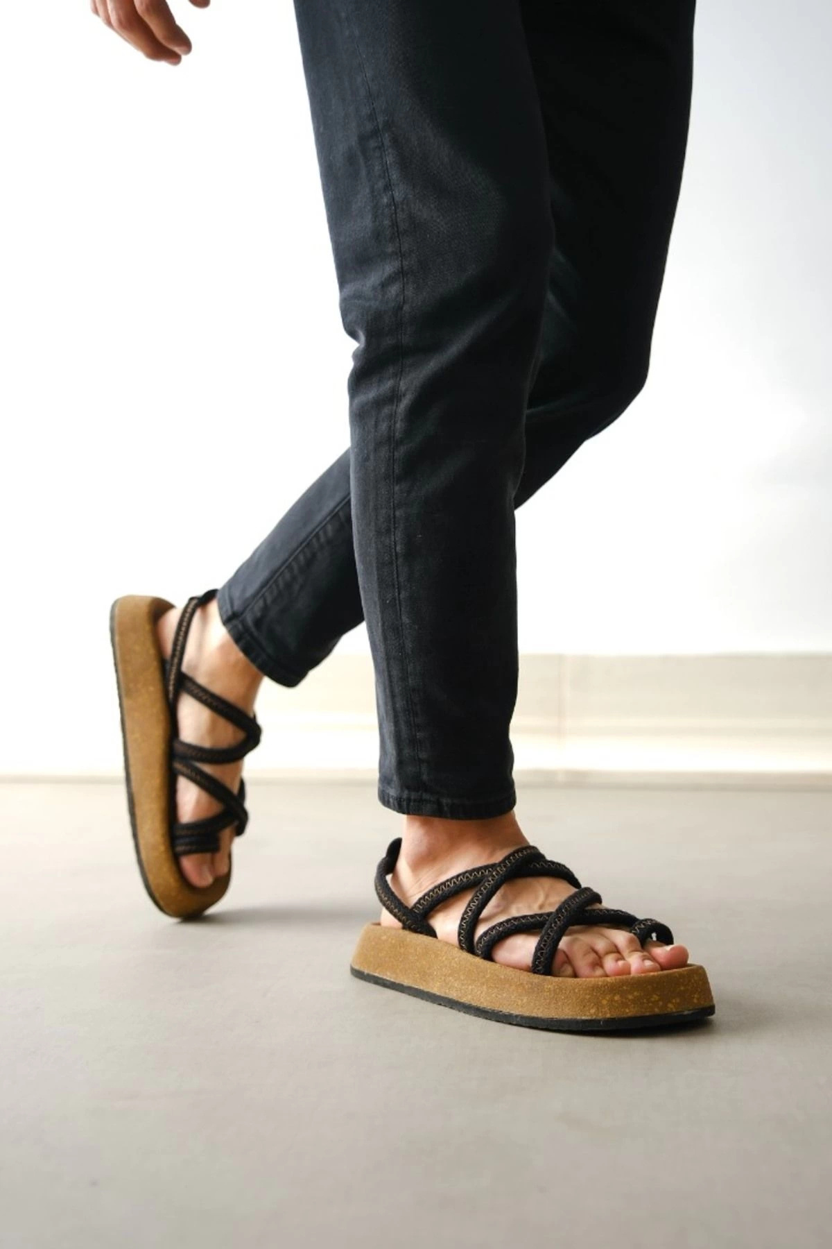 by selvi Lukka Shoes Edwin Erkek Pamuk İp Halat Mantar taban sandalet