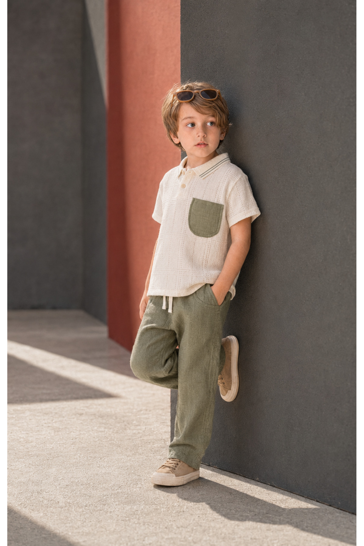 Jikko Baby Boy's Polo Collar Knitwear Top and Pants Set -3717
