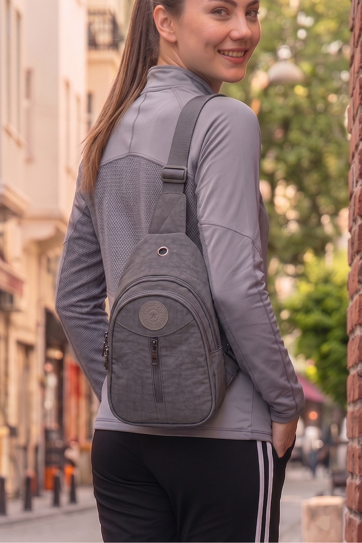 Luvenis Unisex Gri Krinkıl Body Bag Çapraz Omuz Ve Bel Çantası görsel 5