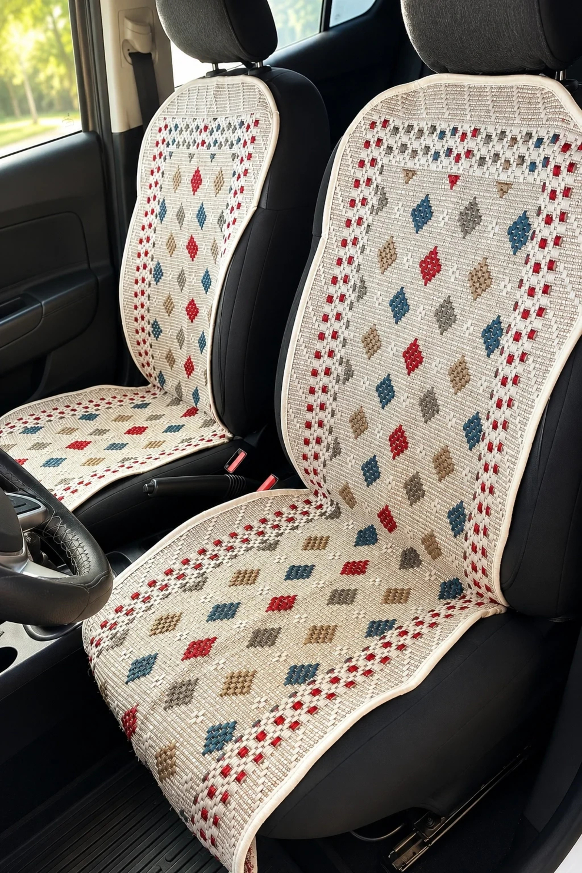 LUGMO Oto Koltuk Kılıf Kilim 3 Parça Set Terletmez Jüt İplik Dokuma Universal