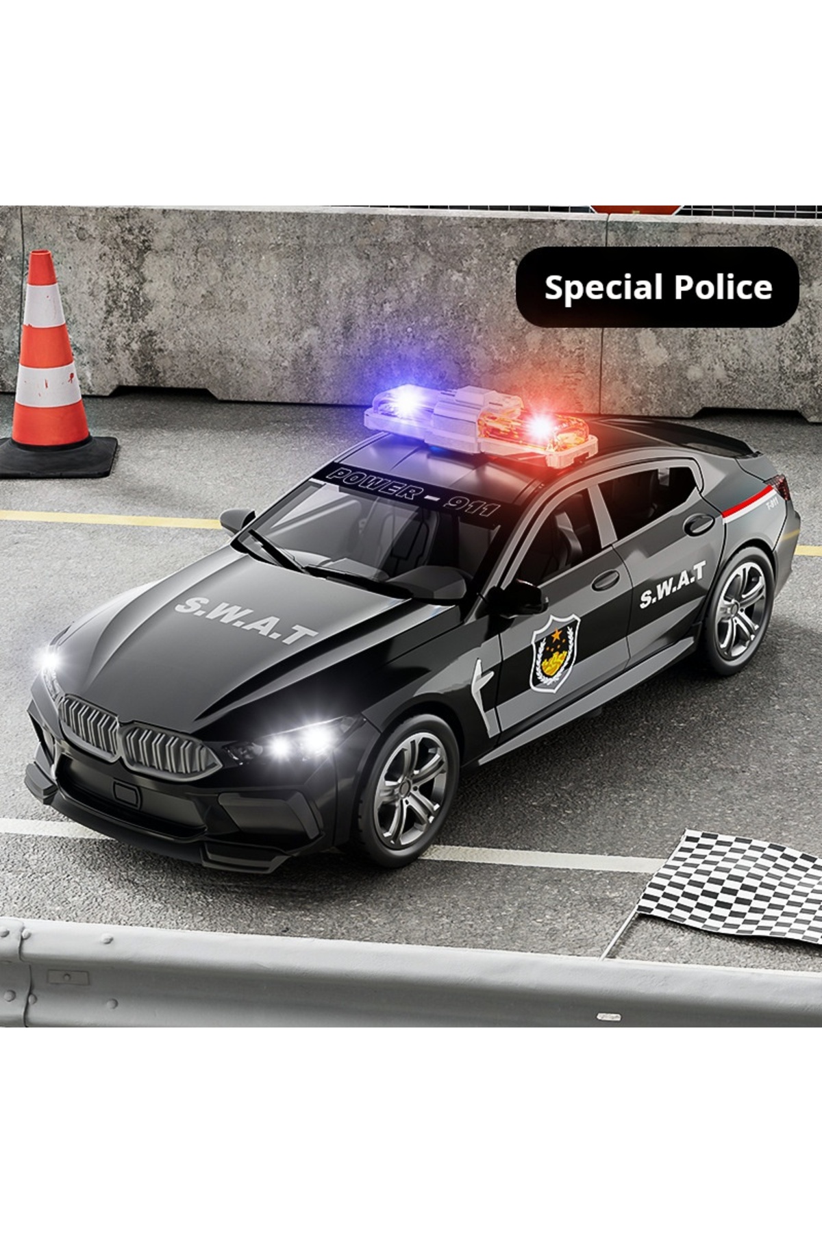 Choice black 1:32 Simulation BMW M8 Police Car Car Model Car With Sound and Light High Simulation Kids Gift