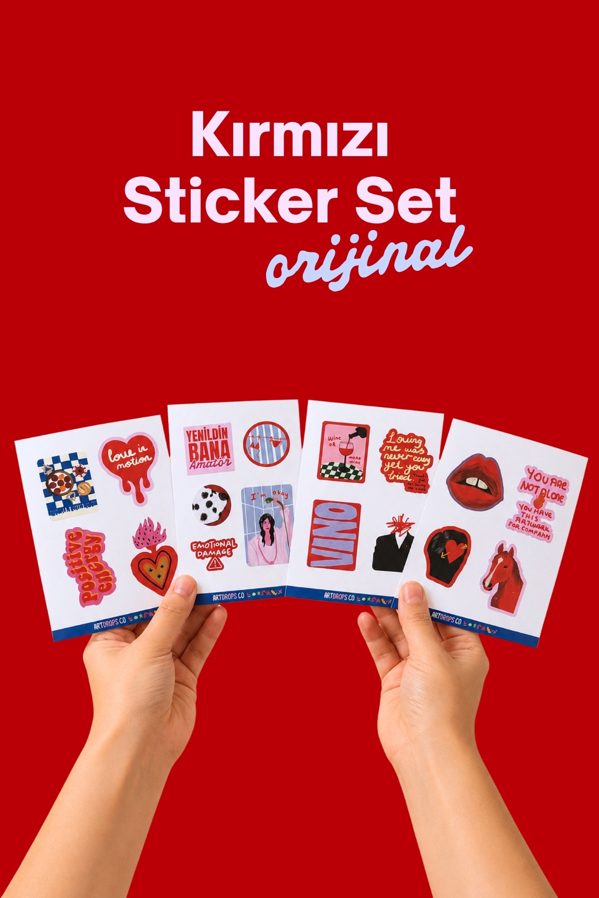 17'li Sticker Set Kırmızı Estetik Kolaj Modern Sanat Laptop Telefon Sticker