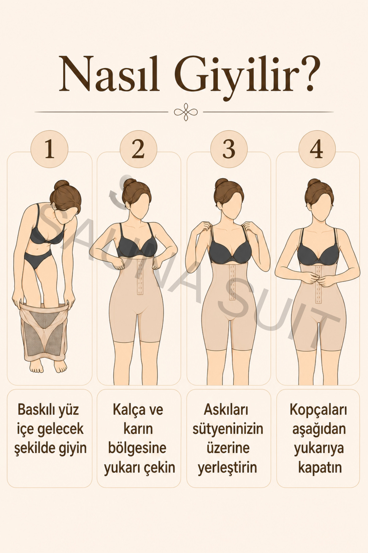 SAUNA SUIT İç Giyim Şekillendirici Tulum Korse Kadın Önden Açılabilir Göğüs Bölgesi Açık Uyluk Toparlayan Body Nude Ten görsel 3