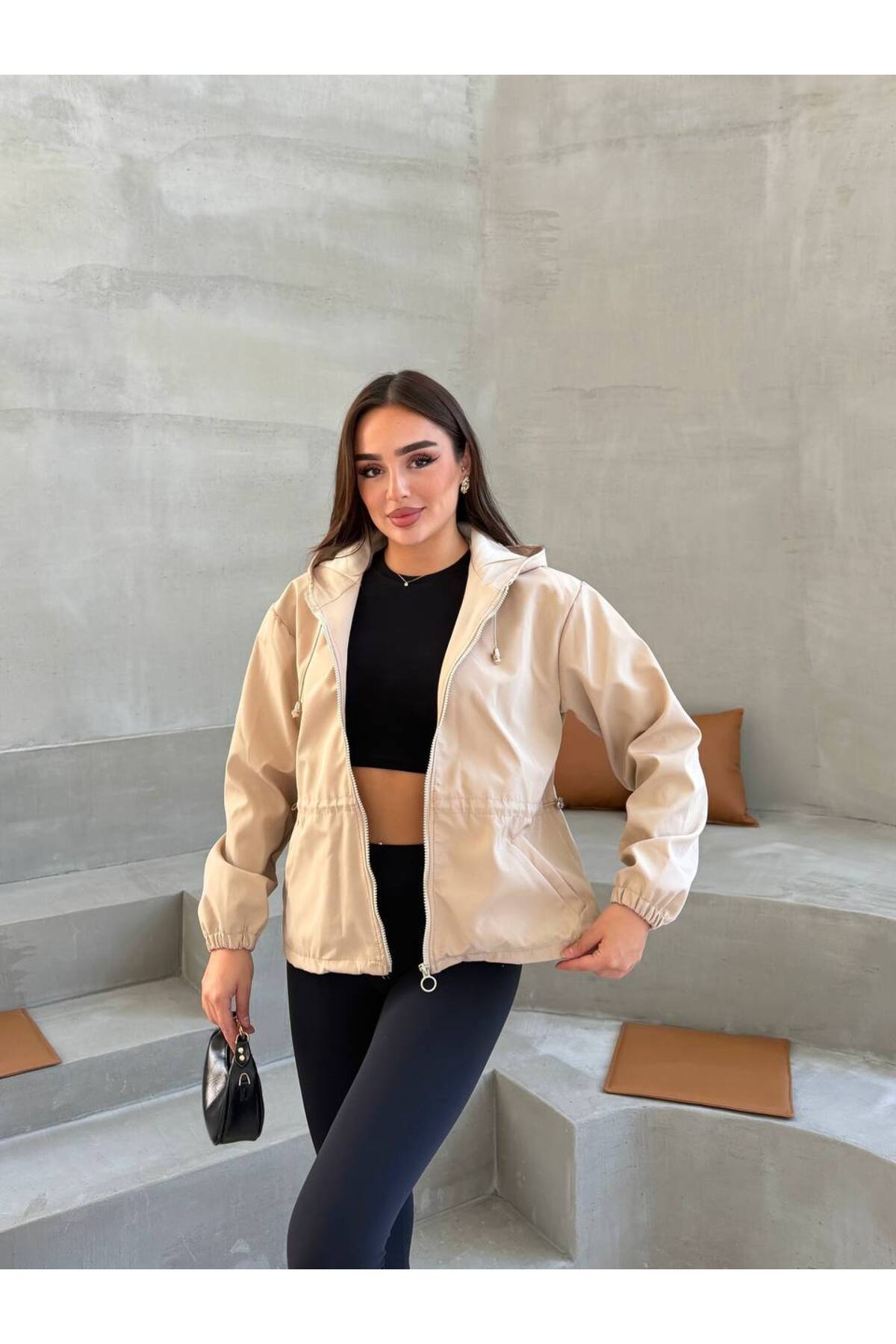 İLKCET MODA Oversize Bel Detay Tarz Yağmurluk görsel 5