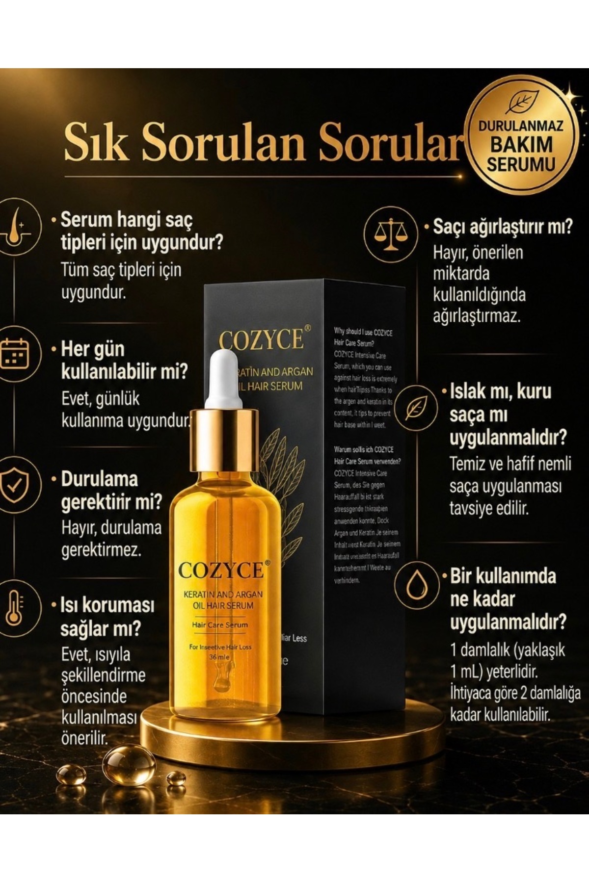 روغن سرم مو برای موهای به شدت آسیب دیده و سوخته - روغن درمانی کراتین و آرگان با رشد سریع 30 میلی لیتر — COZYCE3178 — تصویر 6 از 6